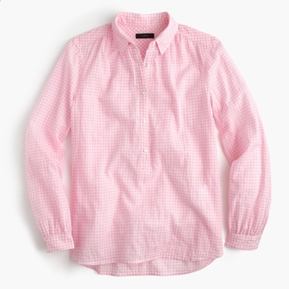 J. Crew Tops - J. Crew Pink & White Microgingham Popover